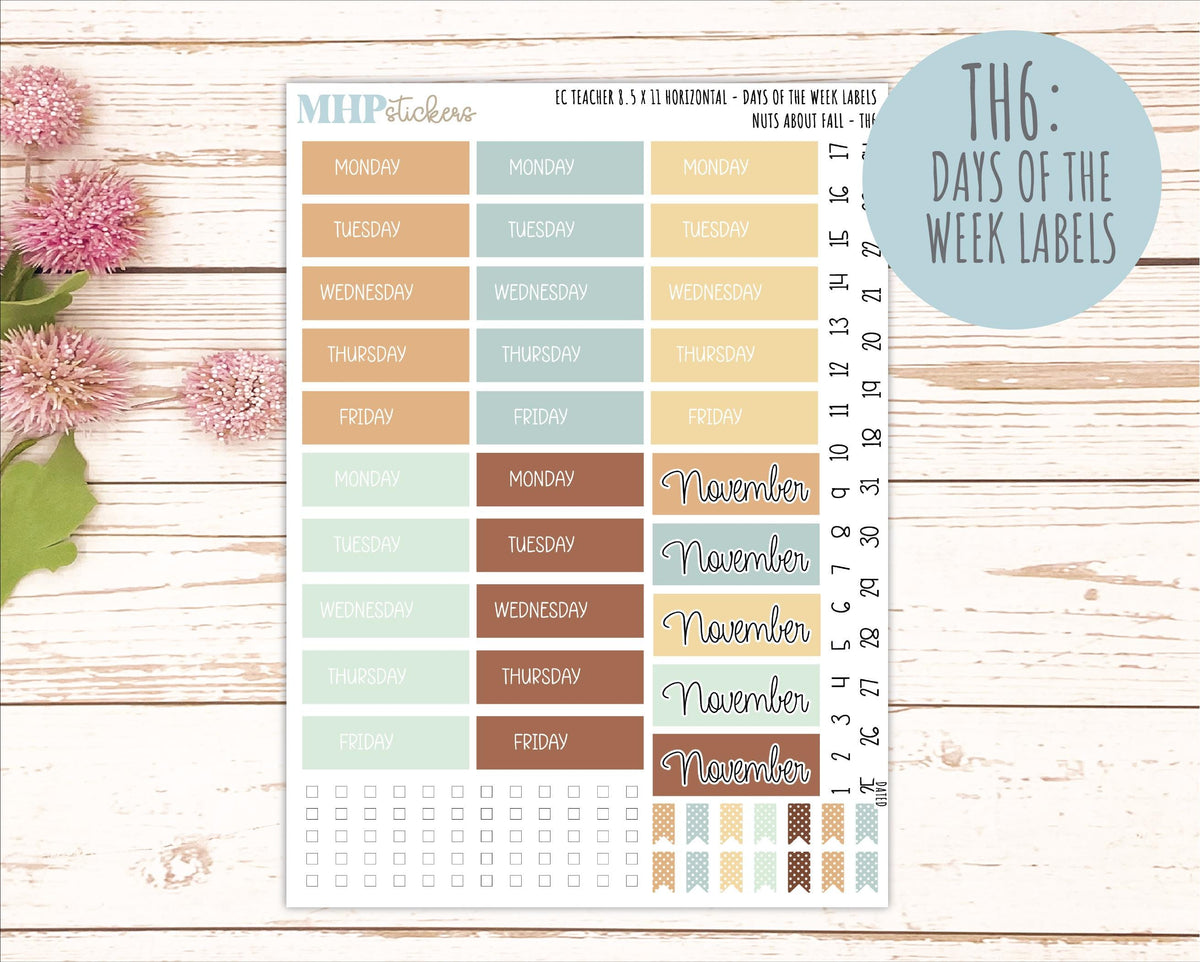 NOVEMBER Stickers for EC Teacher Lesson Planner - Horizontal Layout. 2026 Collection "Nuts About Fall" || ECTH