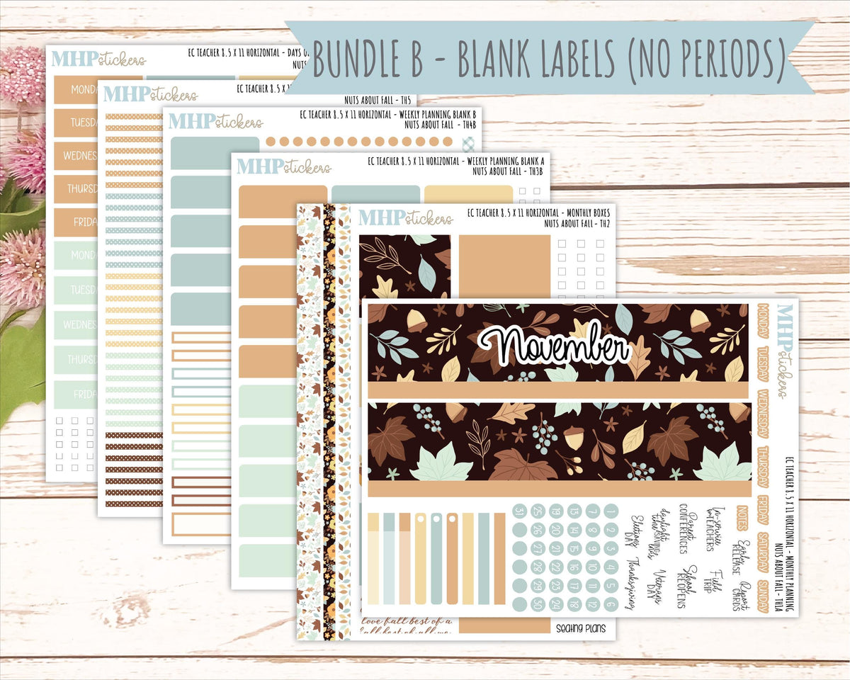 NOVEMBER Stickers for EC Teacher Lesson Planner - Horizontal Layout. 2026 Collection "Nuts About Fall" || ECTH