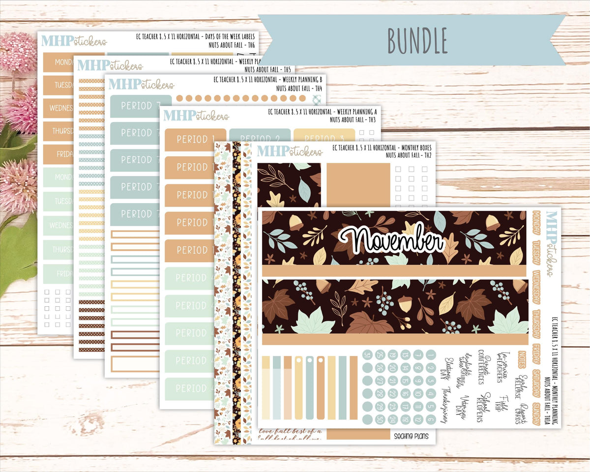 NOVEMBER Stickers for EC Teacher Lesson Planner - Horizontal Layout. 2026 Collection "Nuts About Fall" || ECTH