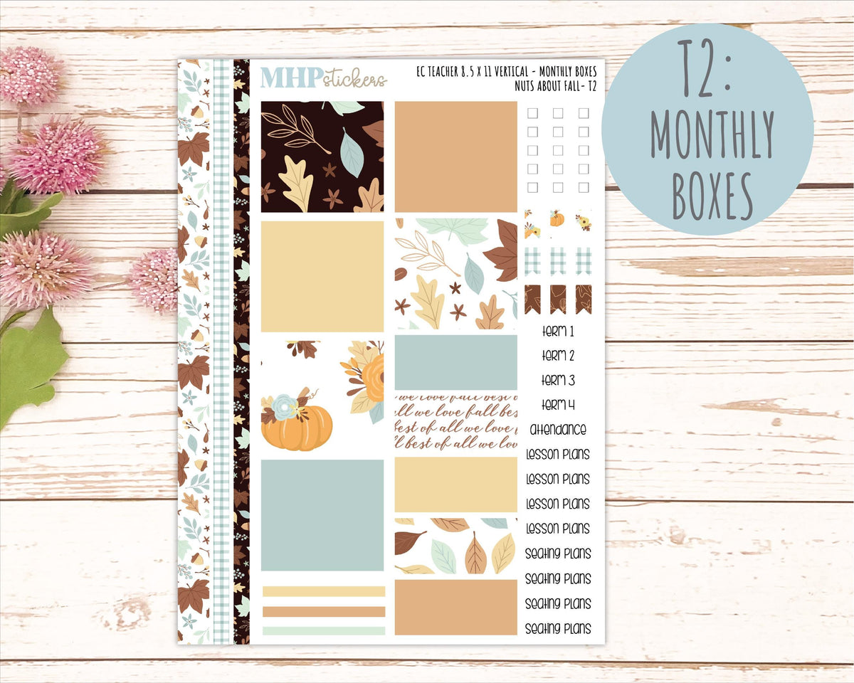 NOVEMBER Stickers for EC Teacher Lesson Planner - Vertical Layout. 2026 Collection "Nuts About Fall" || ECTV