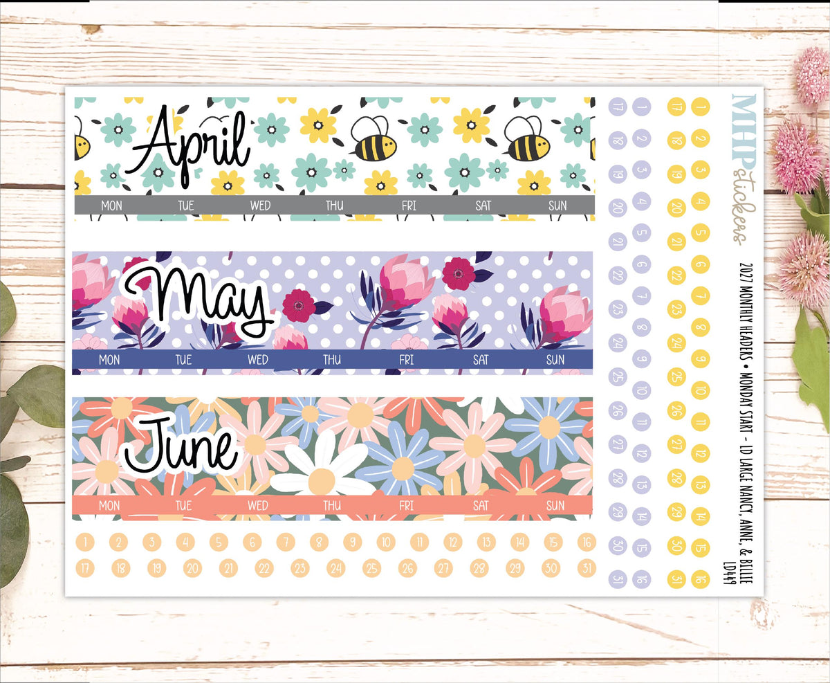 2027 Monthly Headers Set for Laurel Denise, Happy Planner, and Erin Condren Planners || MHS27
