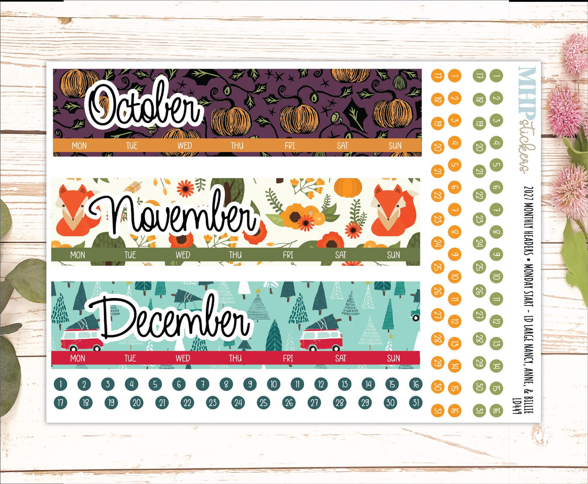 2027 Monthly Headers Set for Laurel Denise, Happy Planner, and Erin Condren Planners || MHS27