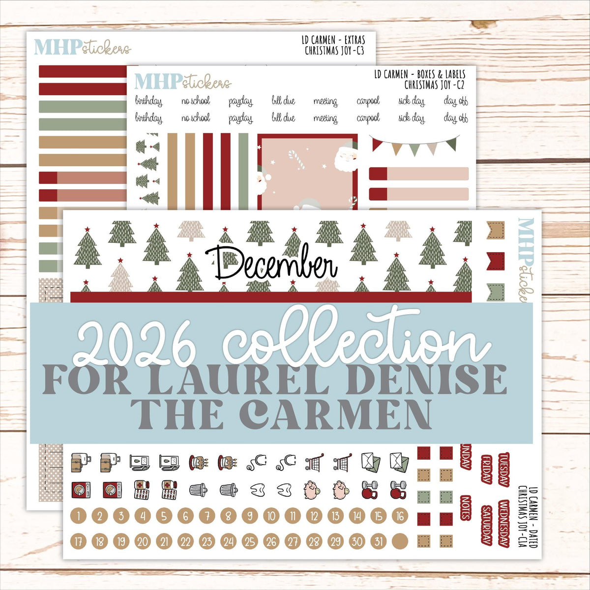DECEMBER 2026 Stickers for The Carmen Laurel Denise Planner "Christmas Joy" || C