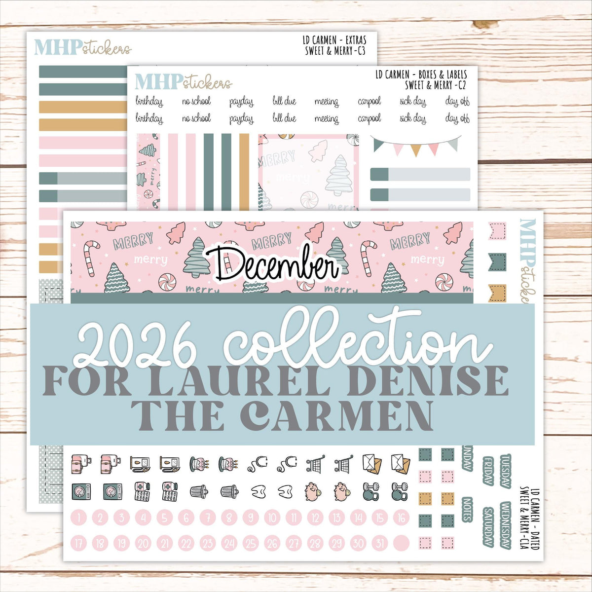 DECEMBER 2026 Stickers for The Carmen Laurel Denise Planner "Sweet & Merry" || C
