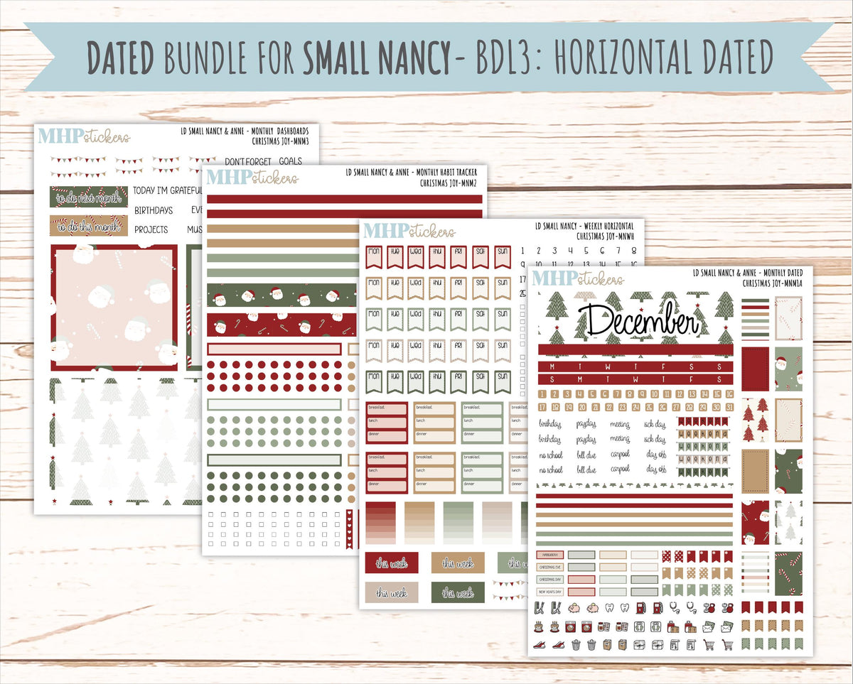 DECEMBER 2026 Stickers for Small Nancy & Anne Laurel Denise Planners "Christmas Joy" || MN