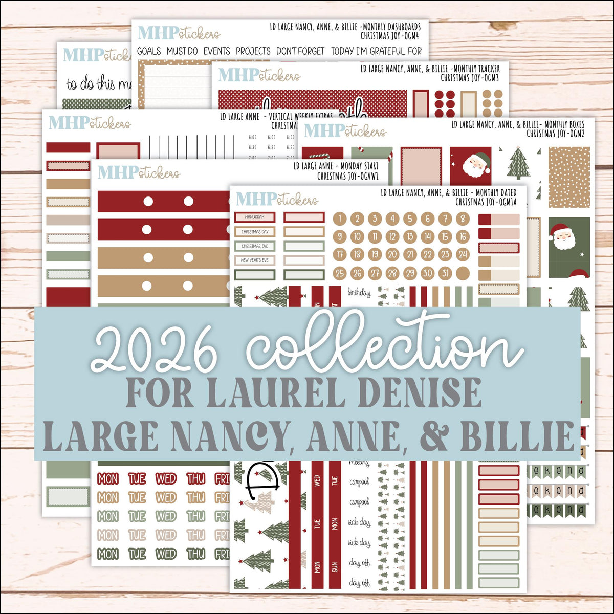 DECEMBER 2026 Stickers for Large Nancy, Anne, & Billie Planners. Laurel Denise Planners. "Christmas Joy" || OG