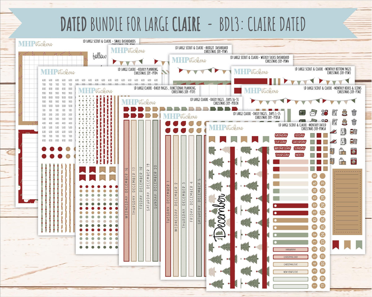 DECEMBER 2026 Stickers for the Large Scout, Large Claire, and Large Luna Laurel Denise Planners "Christmas Joy" || PT