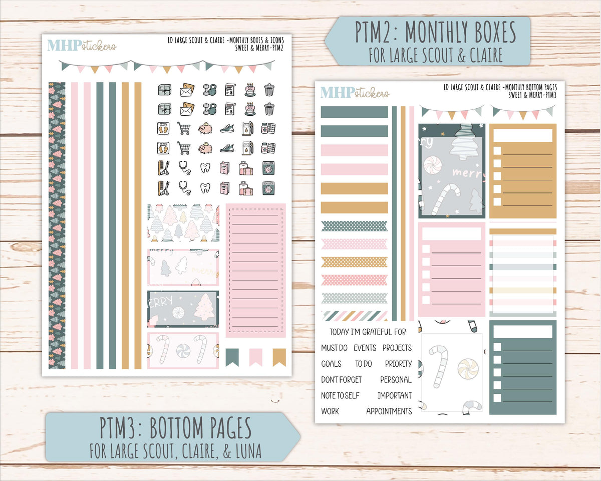 DECEMBER 2026 Stickers for the Large Scout, Large Claire, and Large Luna Laurel Denise Planners "Sweet & Merry" || PT