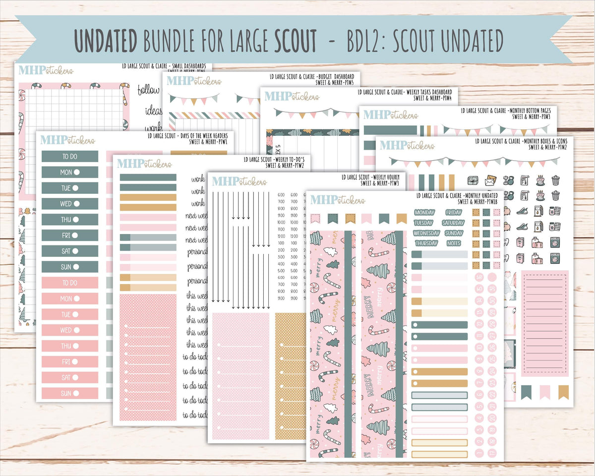 DECEMBER 2026 Stickers for the Large Scout, Large Claire, and Large Luna Laurel Denise Planners "Sweet & Merry" || PT