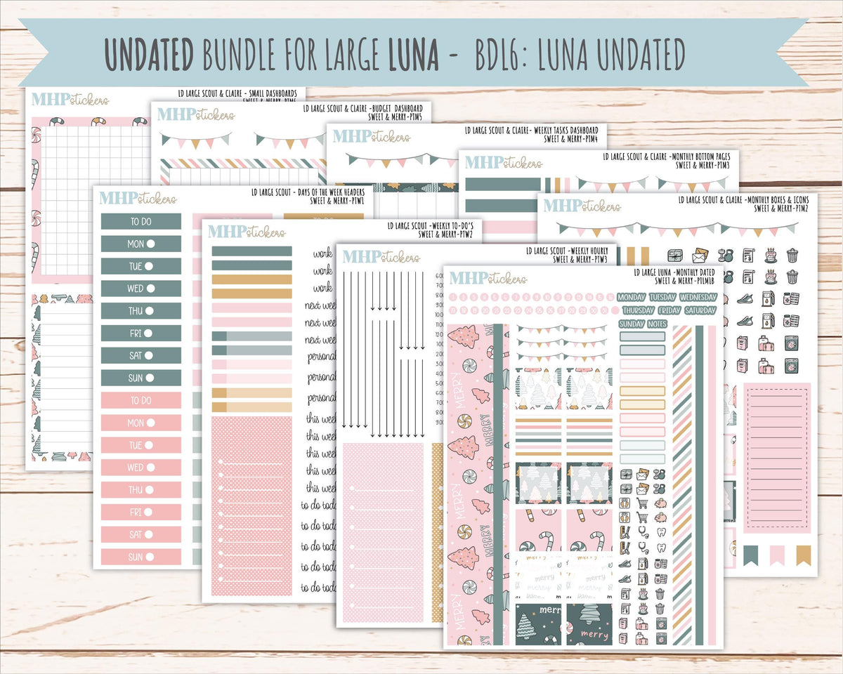 DECEMBER 2026 Stickers for the Large Scout, Large Claire, and Large Luna Laurel Denise Planners "Sweet & Merry" || PT
