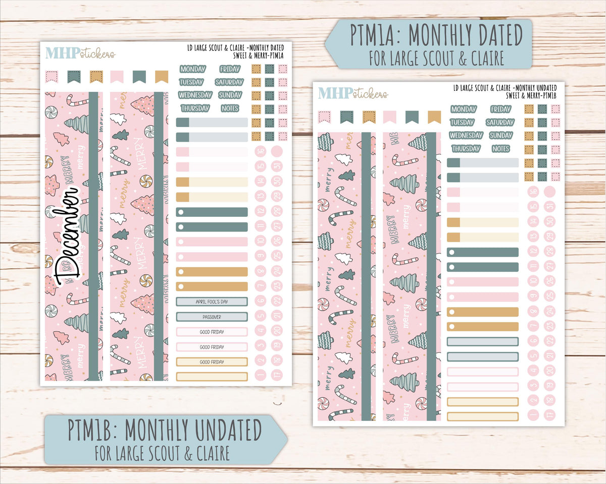 DECEMBER 2026 Stickers for the Large Scout, Large Claire, and Large Luna Laurel Denise Planners "Sweet & Merry" || PT