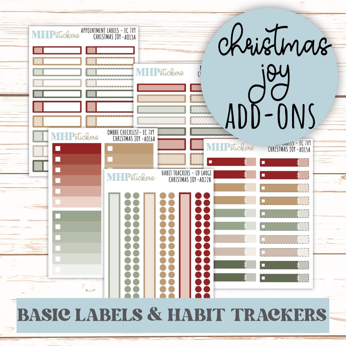 Basic Labels & Habit Trackers. Add-ons for Monthly Kits "Christmas Joy" || AOBL