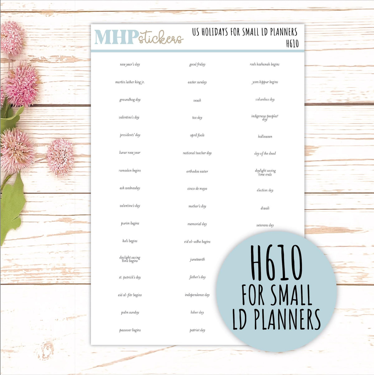 US Holiday stickers for Laurel Denise Planner's Calendar || H610 H611
