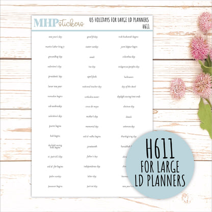 US Holiday stickers for Laurel Denise Planner's Calendar || H610 H611
