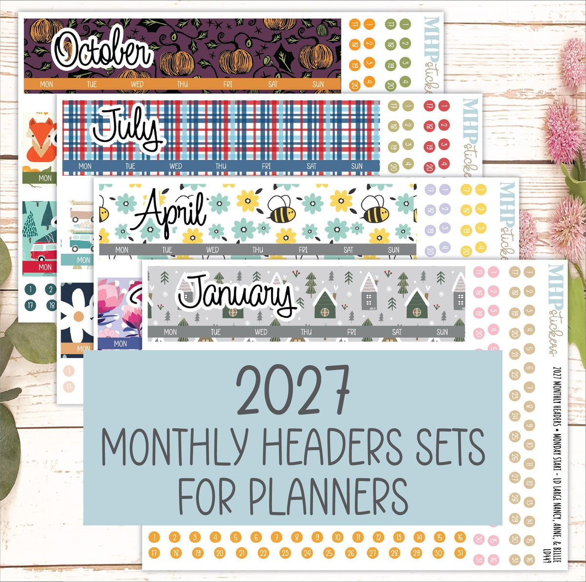 2027 Monthly Headers Set for Laurel Denise, Happy Planner, and Erin Condren Planners || MHS27