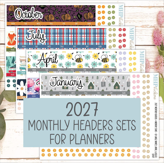 2027 Monthly Headers Set for Laurel Denise, Happy Planner, and Erin Condren Planners || MHS27