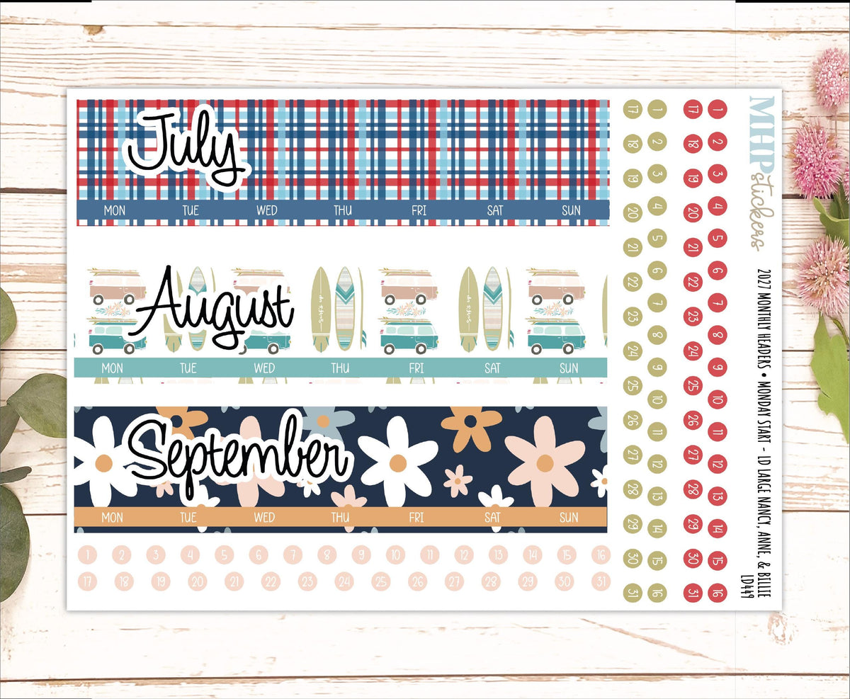 2027 Monthly Headers Set for Laurel Denise, Happy Planner, and Erin Condren Planners || MHS27