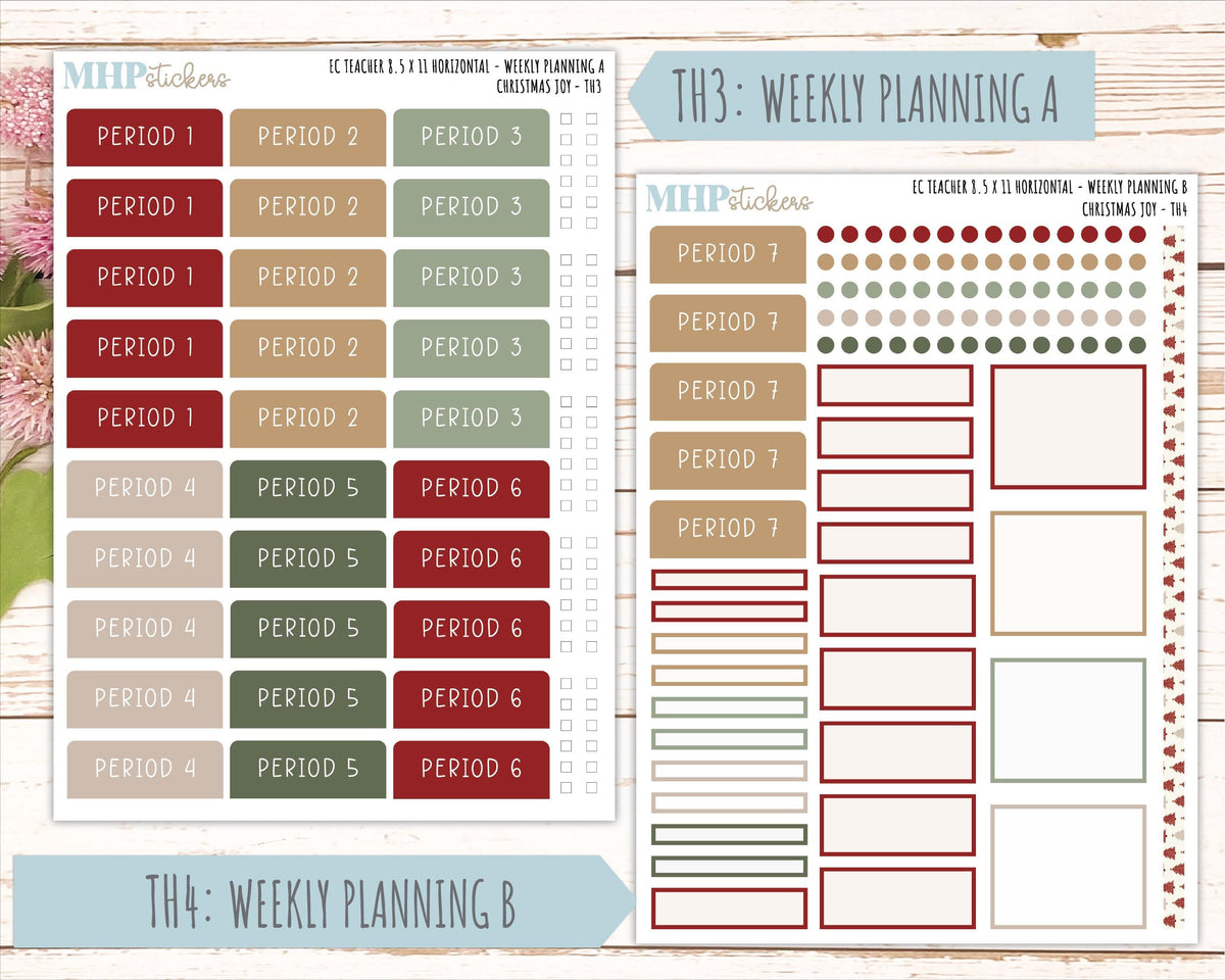 DECEMBER Stickers for EC Teacher Lesson Planner - Horizontal Layout. 2026 Collection "Christmas Joy" || ECTH
