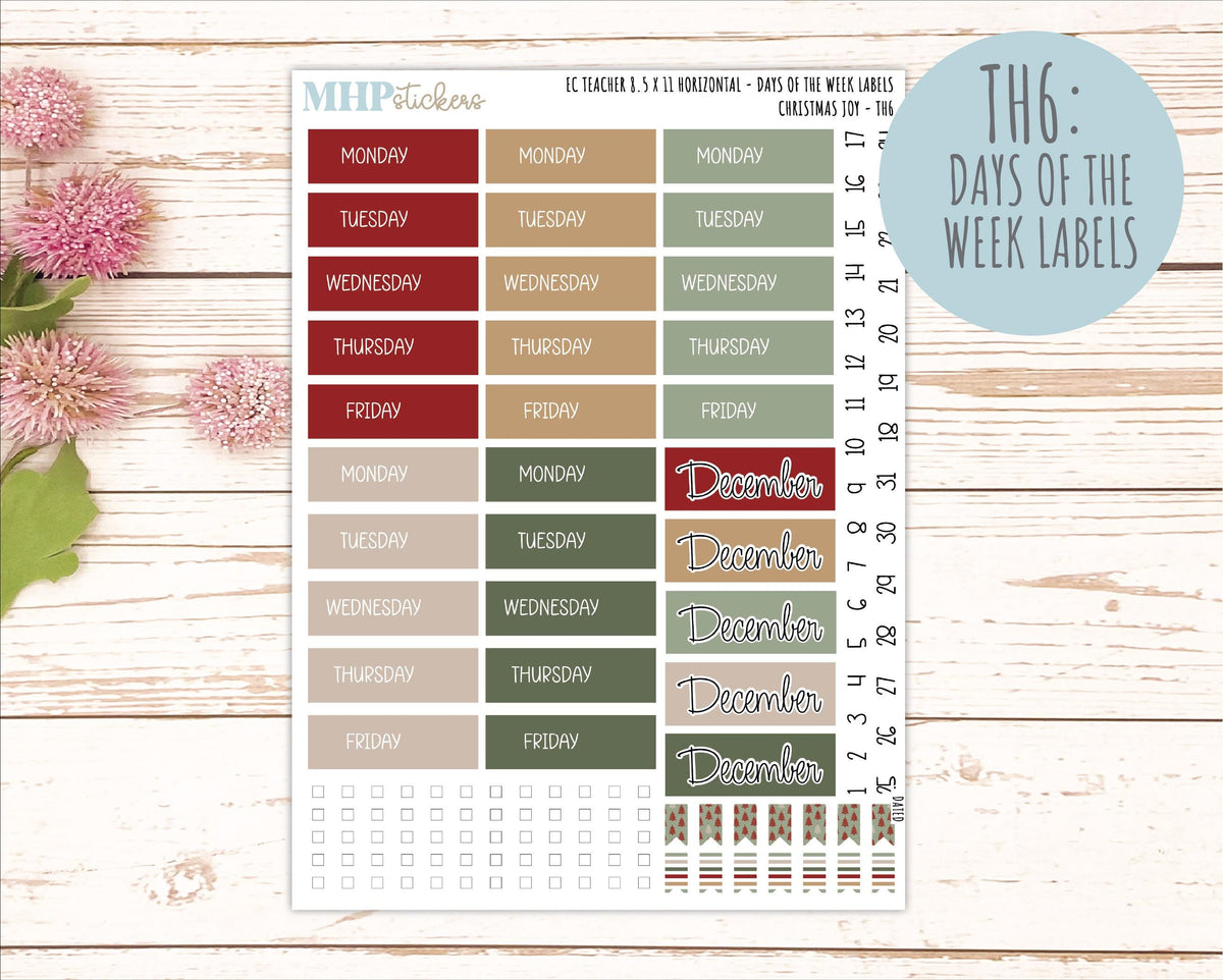 DECEMBER Stickers for EC Teacher Lesson Planner - Horizontal Layout. 2026 Collection "Christmas Joy" || ECTH