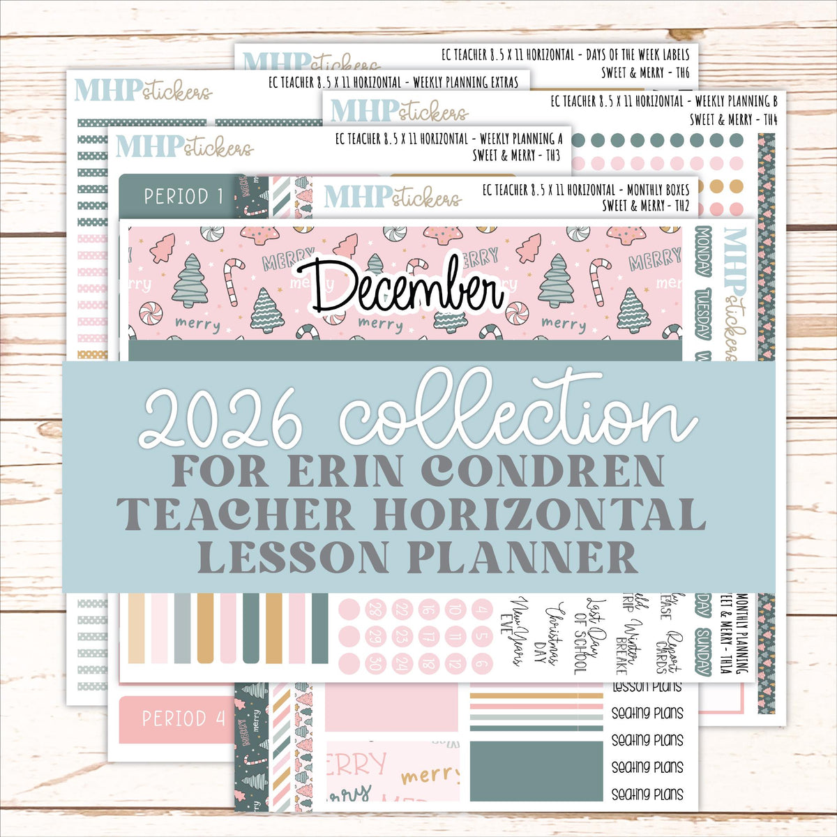 DECEMBER Stickers for EC Teacher Lesson Planner - Horizontal Layout. 2026 Collection "Sweet & Merry" || ECTH