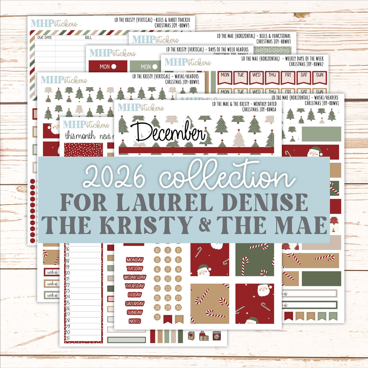 DECEMBER 2026 Stickers for the Mae & Kristy Laurel Denise Planners "Christmas Joy" || BB