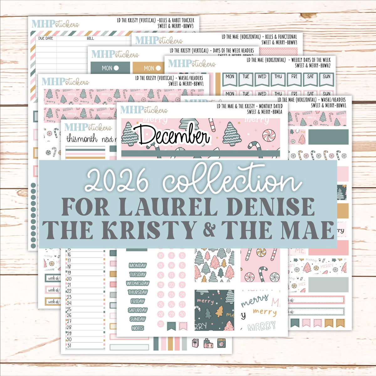 DECEMBER 2026 Stickers for the Mae & Kristy Laurel Denise Planners "Sweet and Merry" || BB