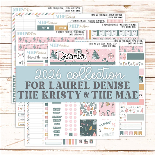 DECEMBER 2026 Stickers for the Mae & Kristy Laurel Denise Planners "Sweet and Merry" || BB