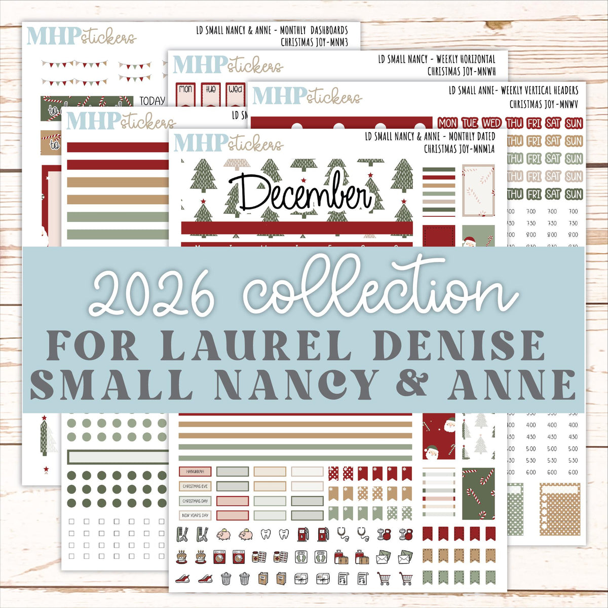 DECEMBER 2026 Stickers for Small Nancy & Anne Laurel Denise Planners "Christmas Joy" || MN