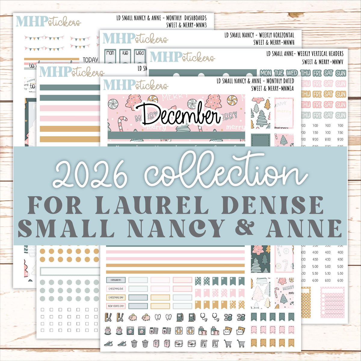 DECEMBER 2026 Stickers for Small Nancy & Anne Laurel Denise Planners "Sweet and Merry" || MN
