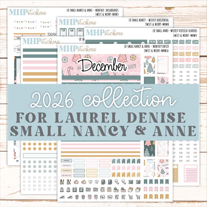 DECEMBER 2026 Stickers for Small Nancy & Anne Laurel Denise Planners "Sweet and Merry" || MN
