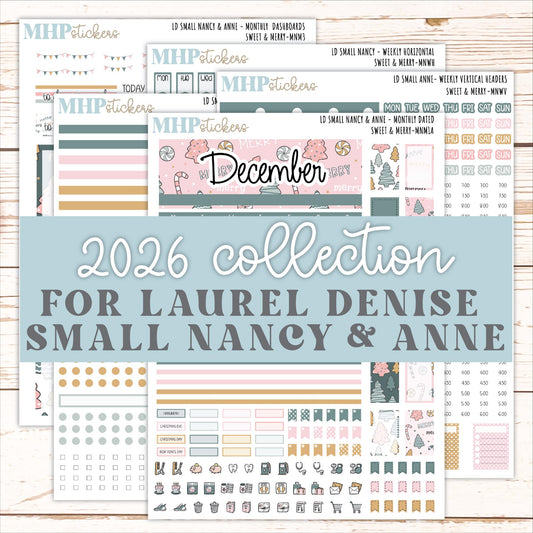 DECEMBER 2026 Stickers for Small Nancy & Anne Laurel Denise Planners "Sweet and Merry" || MN