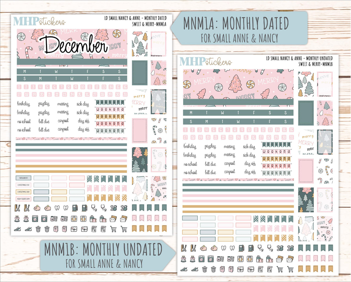DECEMBER 2026 Stickers for Small Nancy & Anne Laurel Denise Planners "Sweet and Merry" || MN