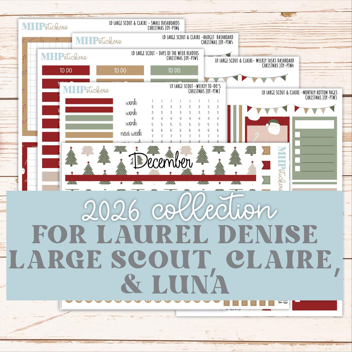 DECEMBER 2026 Stickers for the Large Scout, Large Claire, and Large Luna Laurel Denise Planners "Christmas Joy" || PT