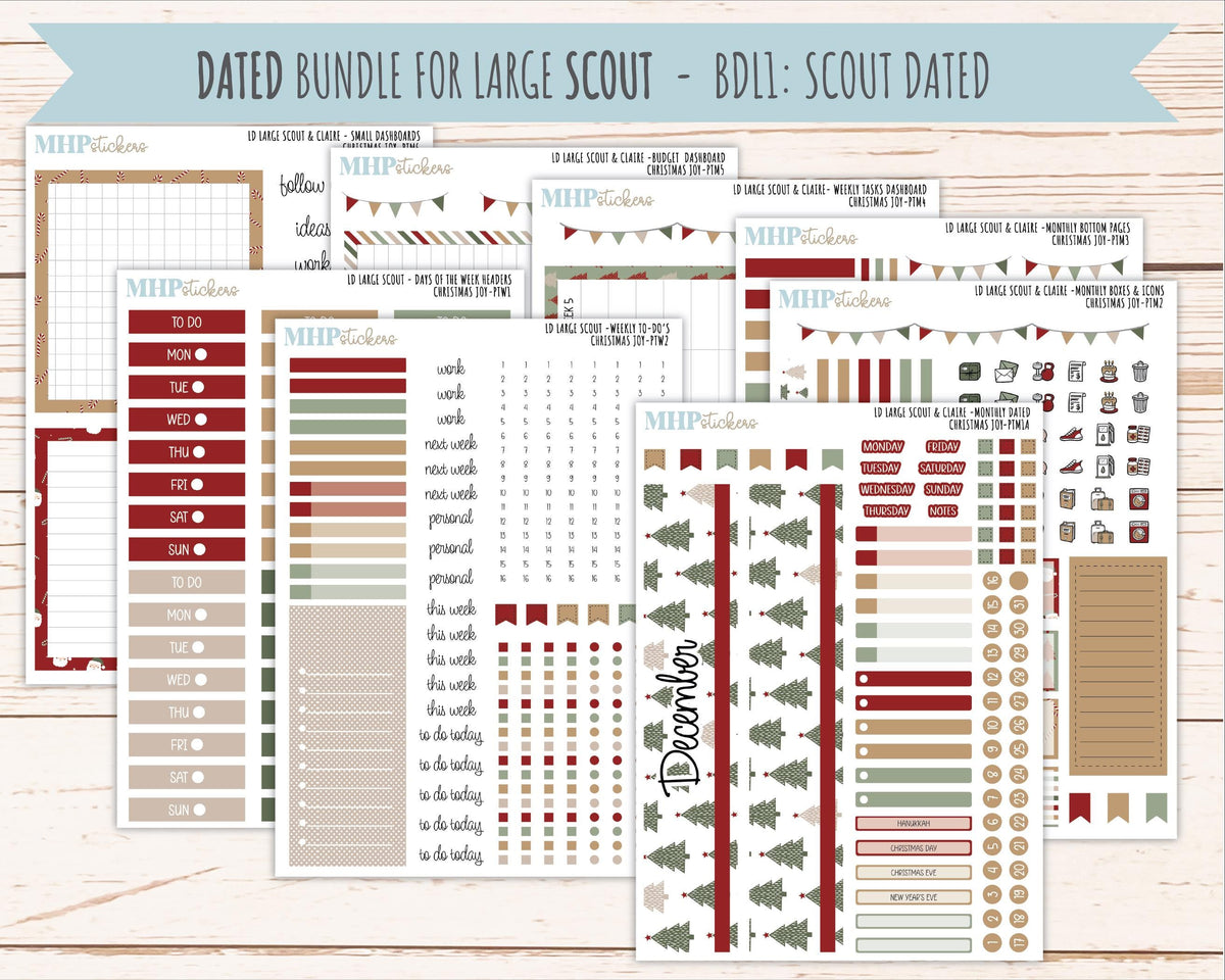DECEMBER 2026 Stickers for the Large Scout, Large Claire, and Large Luna Laurel Denise Planners "Christmas Joy" || PT