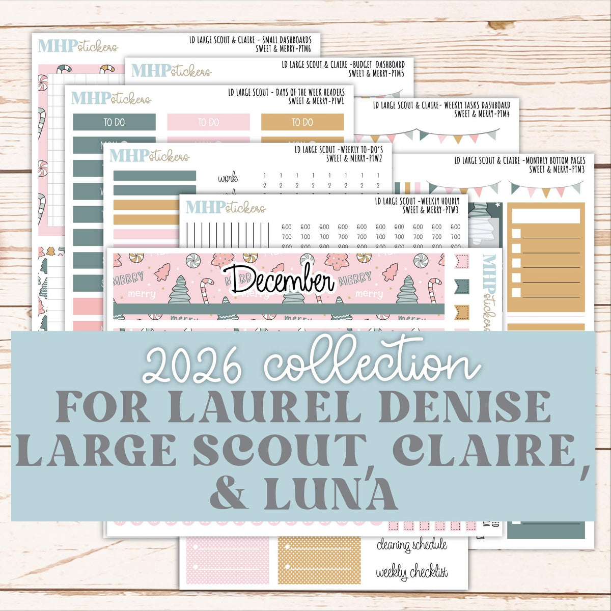 DECEMBER 2026 Stickers for the Large Scout, Large Claire, and Large Luna Laurel Denise Planners "Sweet & Merry" || PT