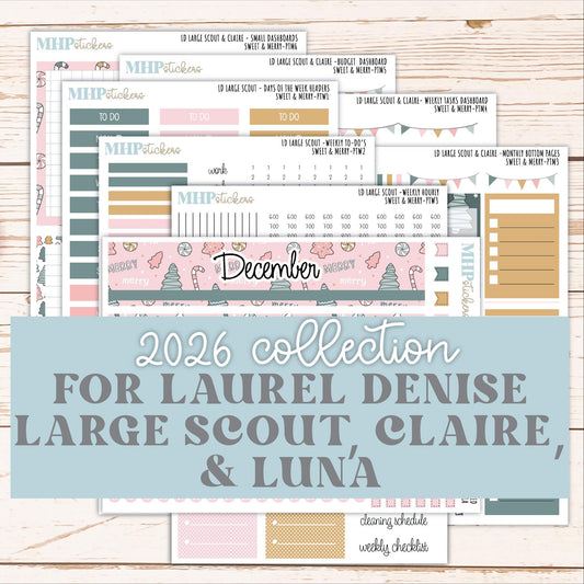 DECEMBER 2026 Stickers for the Large Scout, Large Claire, and Large Luna Laurel Denise Planners "Sweet & Merry" || PT