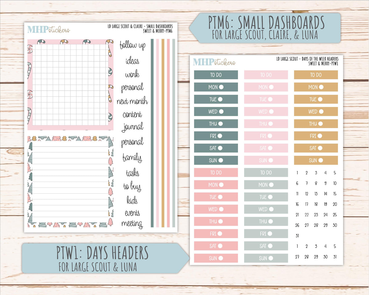 DECEMBER 2026 Stickers for the Large Scout, Large Claire, and Large Luna Laurel Denise Planners "Sweet & Merry" || PT