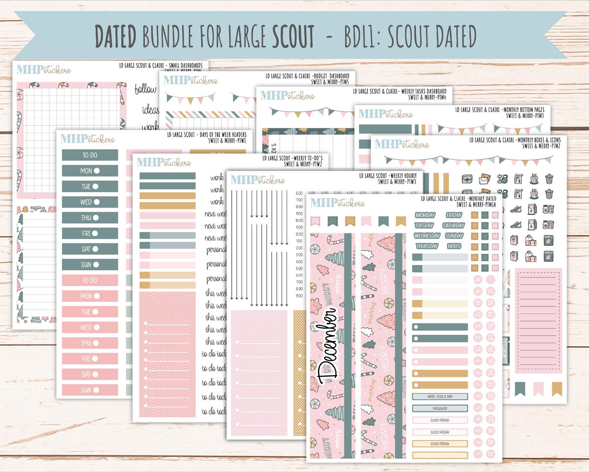 DECEMBER 2026 Stickers for the Large Scout, Large Claire, and Large Luna Laurel Denise Planners "Sweet & Merry" || PT