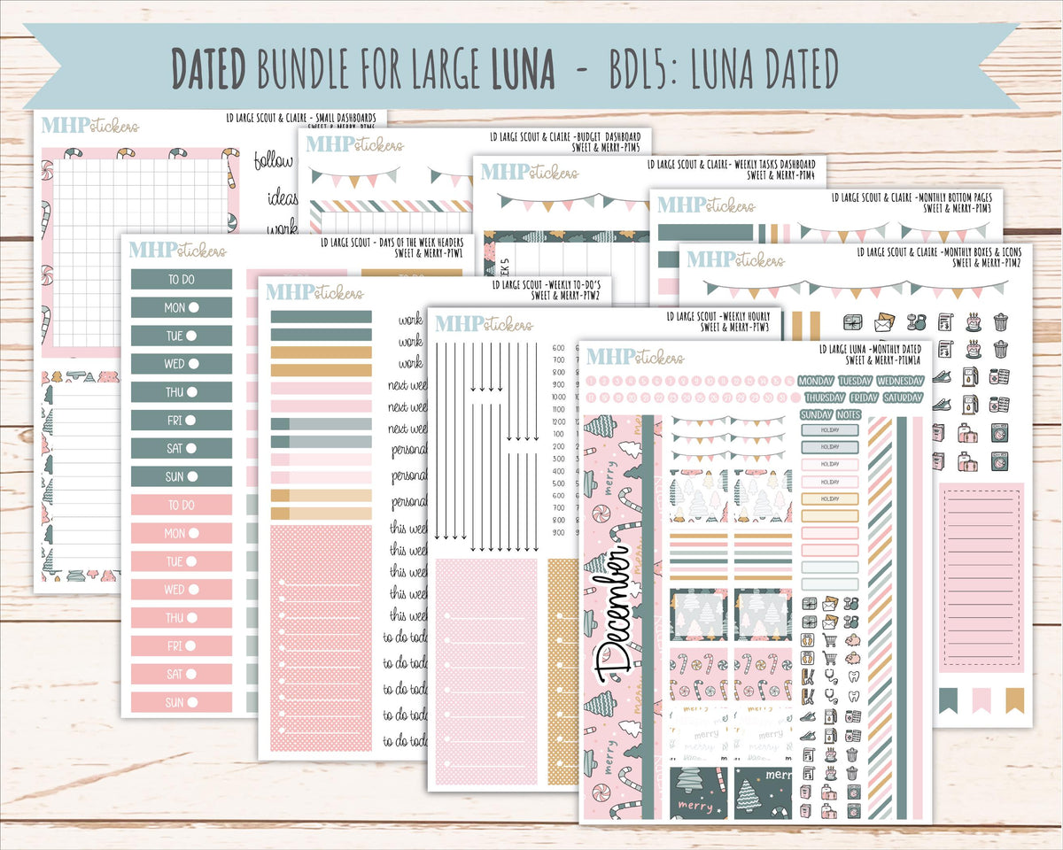 DECEMBER 2026 Stickers for the Large Scout, Large Claire, and Large Luna Laurel Denise Planners "Sweet & Merry" || PT