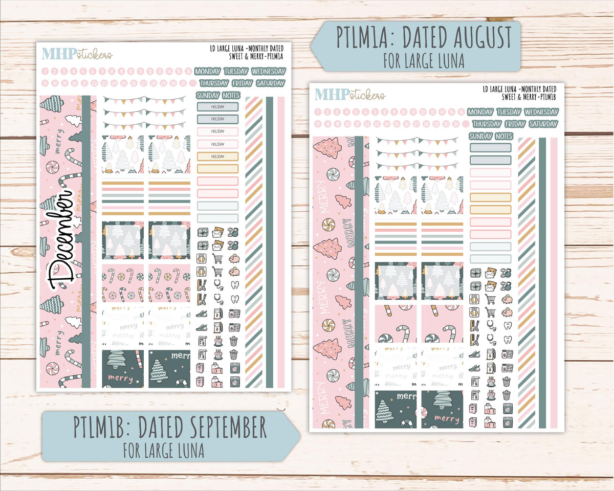 DECEMBER 2026 Stickers for the Large Scout, Large Claire, and Large Luna Laurel Denise Planners "Sweet & Merry" || PT