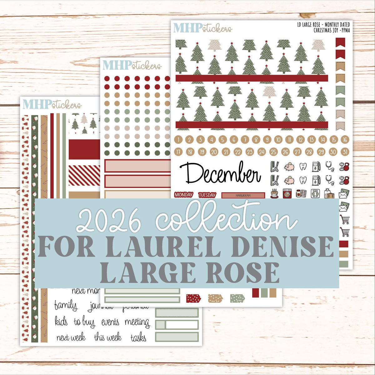 DECEMBER 2026 Stickers for the Large Rose Laurel Denise Planner. "Christmas Joy" || PP
