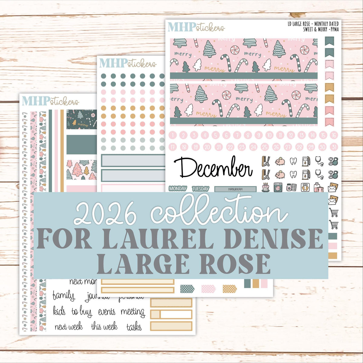 DECEMBER 2026 Stickers for the Large Rose Laurel Denise Planner. "Sweet & Merry" || PP