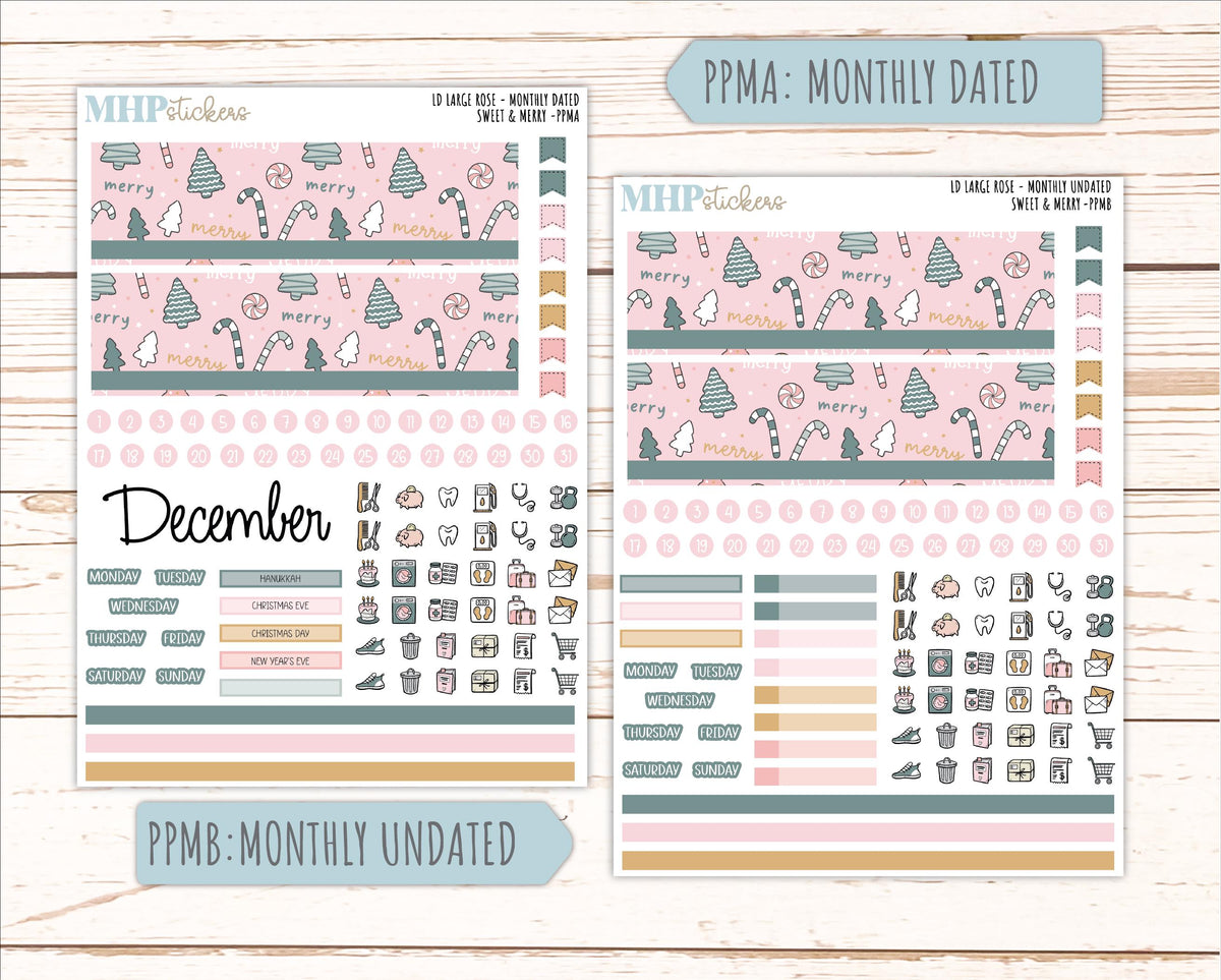 DECEMBER 2026 Stickers for the Large Rose Laurel Denise Planner. "Sweet & Merry" || PP
