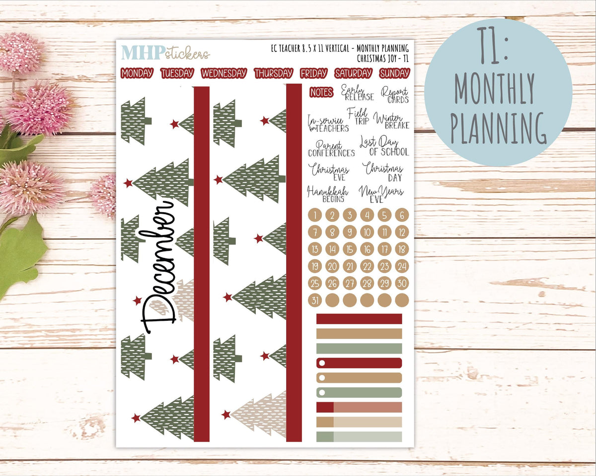 DECEMBER Stickers for EC Teacher Lesson Planner - Vertical Layout. 2026 Collection "Christmas Joy" || ECTV
