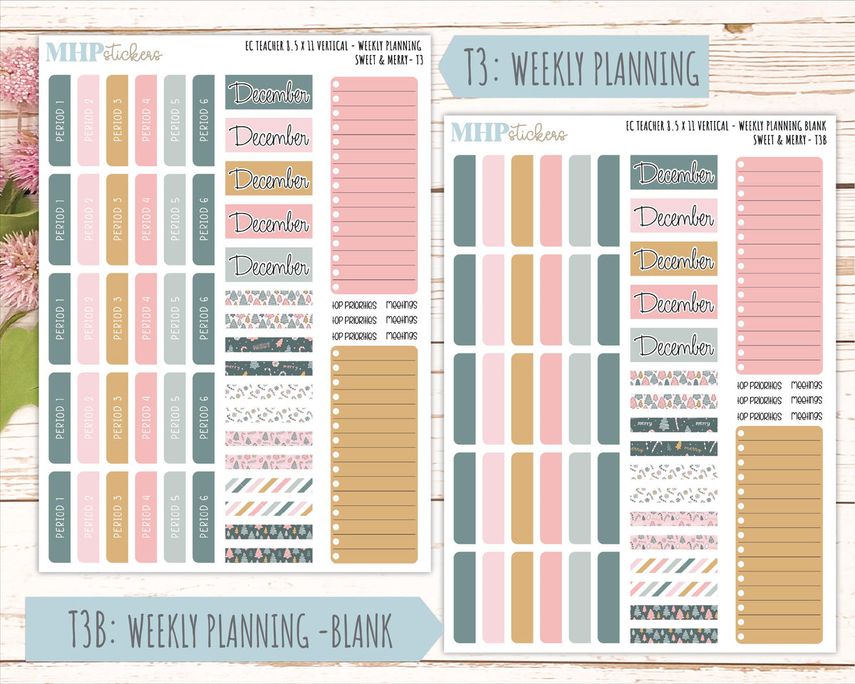 DECEMBER Stickers for EC Teacher Lesson Planner - Vertical Layout. 2026 Collection "Sweet & Merry" || ECTV