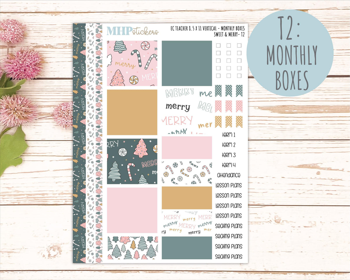DECEMBER Stickers for EC Teacher Lesson Planner - Vertical Layout. 2026 Collection "Sweet & Merry" || ECTV
