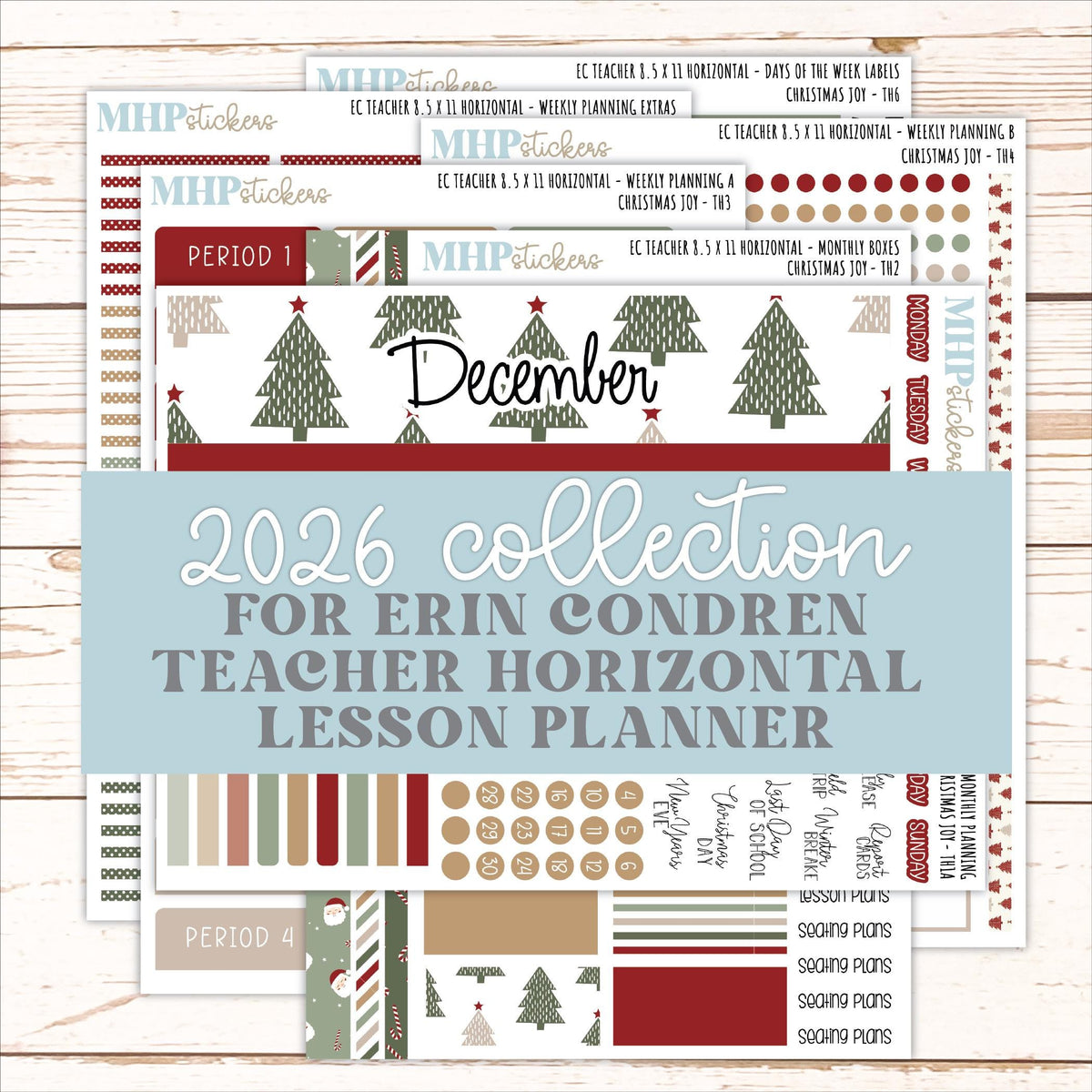 DECEMBER Stickers for EC Teacher Lesson Planner - Horizontal Layout. 2026 Collection "Christmas Joy" || ECTH