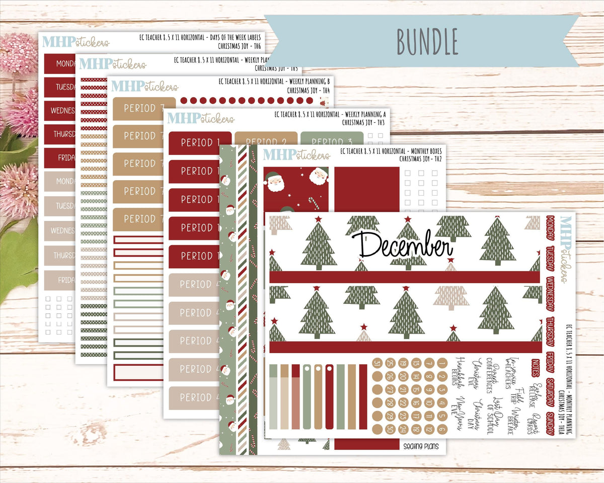 DECEMBER Stickers for EC Teacher Lesson Planner - Horizontal Layout. 2026 Collection "Christmas Joy" || ECTH