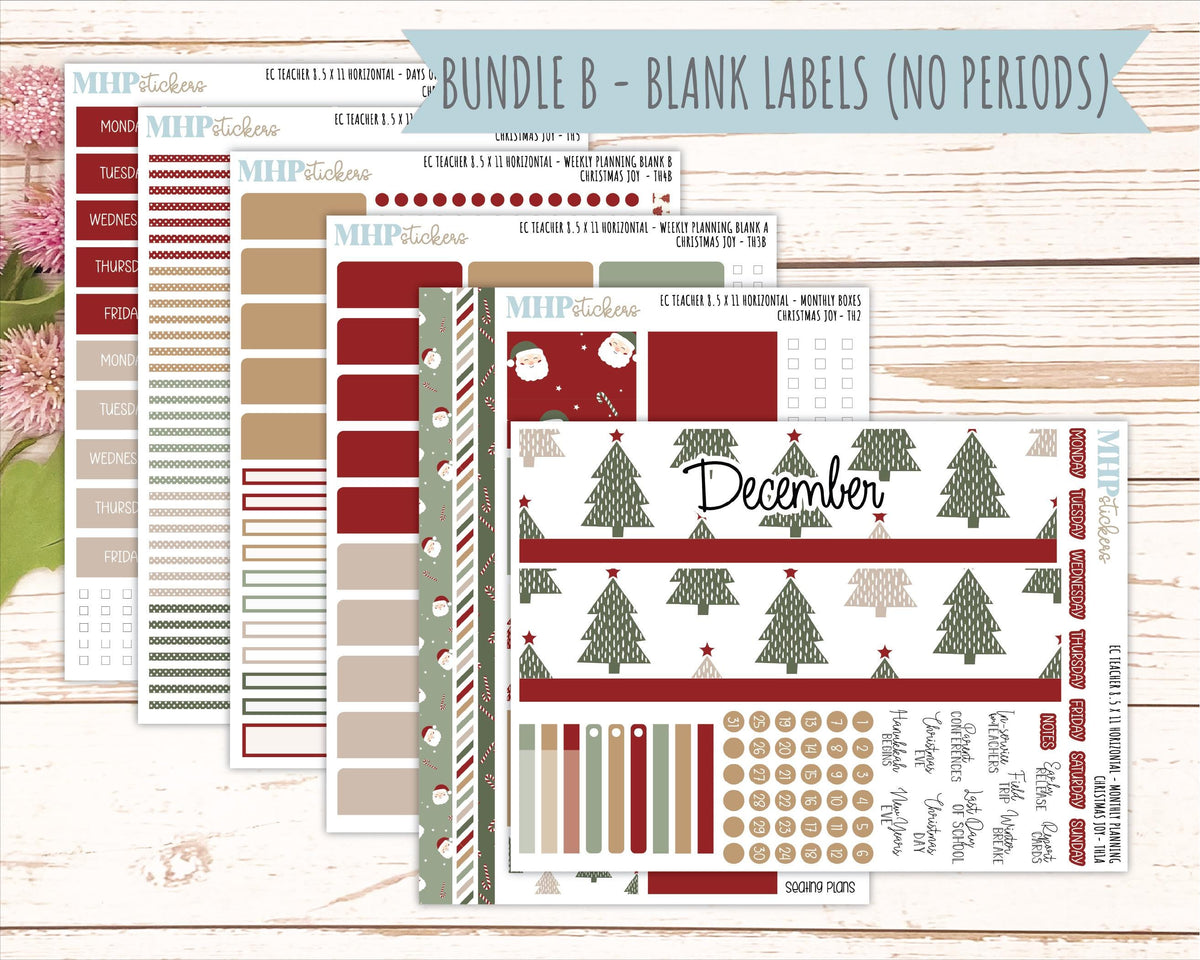 DECEMBER Stickers for EC Teacher Lesson Planner - Horizontal Layout. 2026 Collection "Christmas Joy" || ECTH