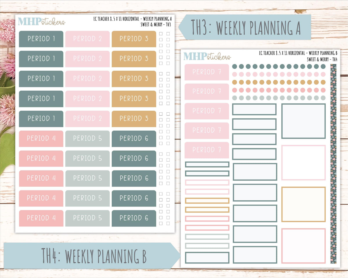 DECEMBER Stickers for EC Teacher Lesson Planner - Horizontal Layout. 2026 Collection "Sweet & Merry" || ECTH